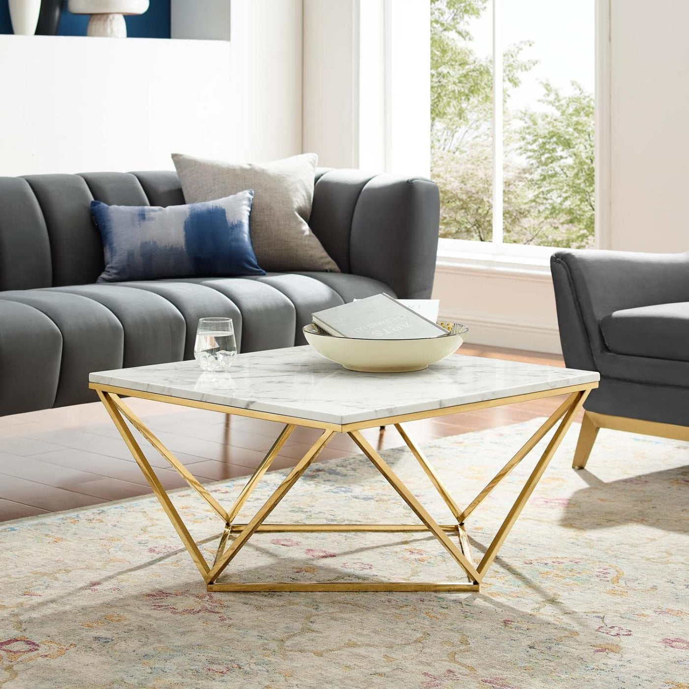 Justine Marble Gold Coffee Table (Faux Marble)
