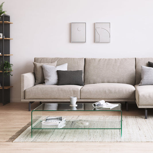 Waterfall Coffee Table with glass top shelf