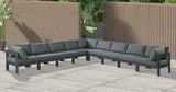 Nizuc 150" Water Resistant Fabric Upholstered Outdoor Patio 9pc. Modular Sectional