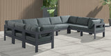 Nizuc 150" Water Resistant Fabric Upholstered Outdoor Patio 9pc. Modular Sectional
