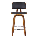 Zuni 26" Counter Stool with Swivel in Black Faux Leather and Walnut