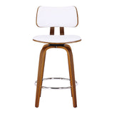 Zuni 26" Counter Stool with Swivel in White Faux Leather and Walnut