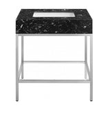 Marmo Engineered Stone Top and Brushed Chrome, Steel And Glass Base Vanity