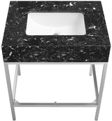 Marmo Engineered Stone Top and Brushed Chrome, Steel And Glass Base Vanity