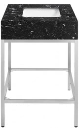 Marmo Engineered Stone Top and Brushed Chrome, Steel And Glass Base Vanity