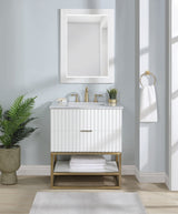 Monad Genuine Marble Top, Steel And Glass Base Vanity