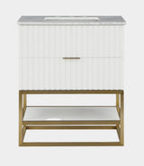 Monad Genuine Marble Top, Steel And Glass Base Vanity
