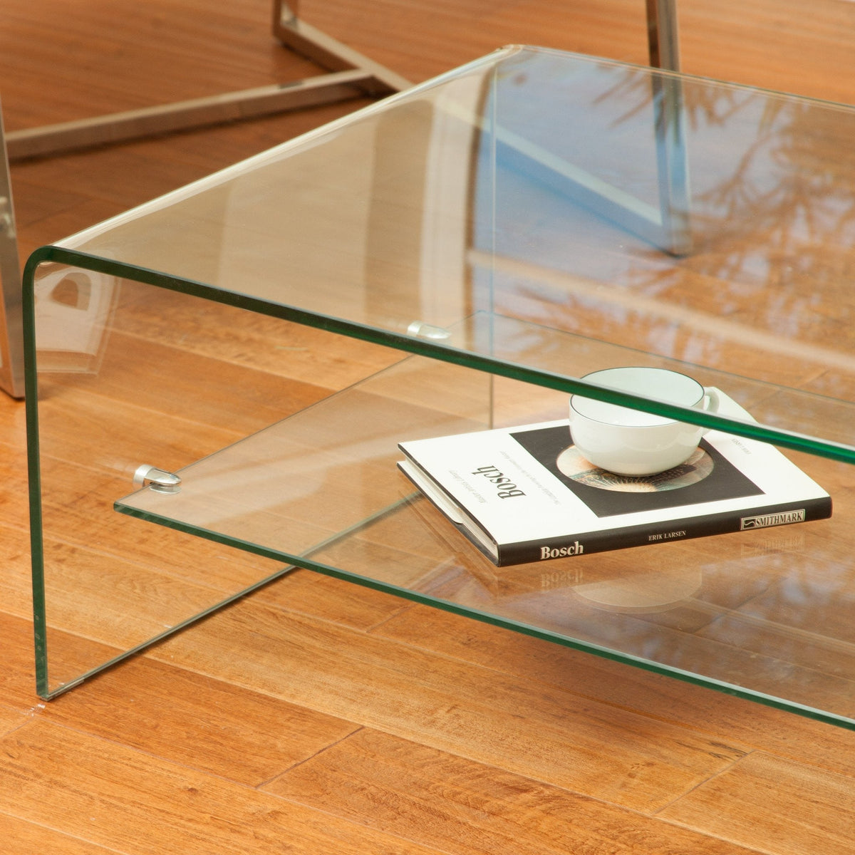Waterfall Glass Coffee Table with Shelf