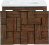 Leonardo White Engineered Stone And Solid Wood Wall Mounted Bathroom Vanity