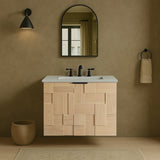Leonardo White Engineered Stone And Solid Wood Wall Mounted Bathroom Vanity