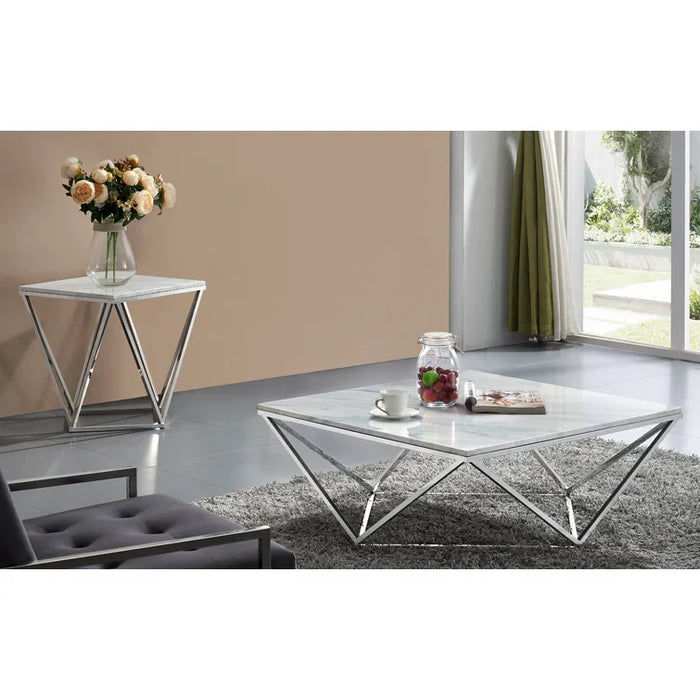 Justine Marble Chrome Coffee Table (Faux Marble)