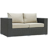 Sojourn 5 Piece Outdoor Patio Sunbrella® Sectional Set in Canvas Antique Beige