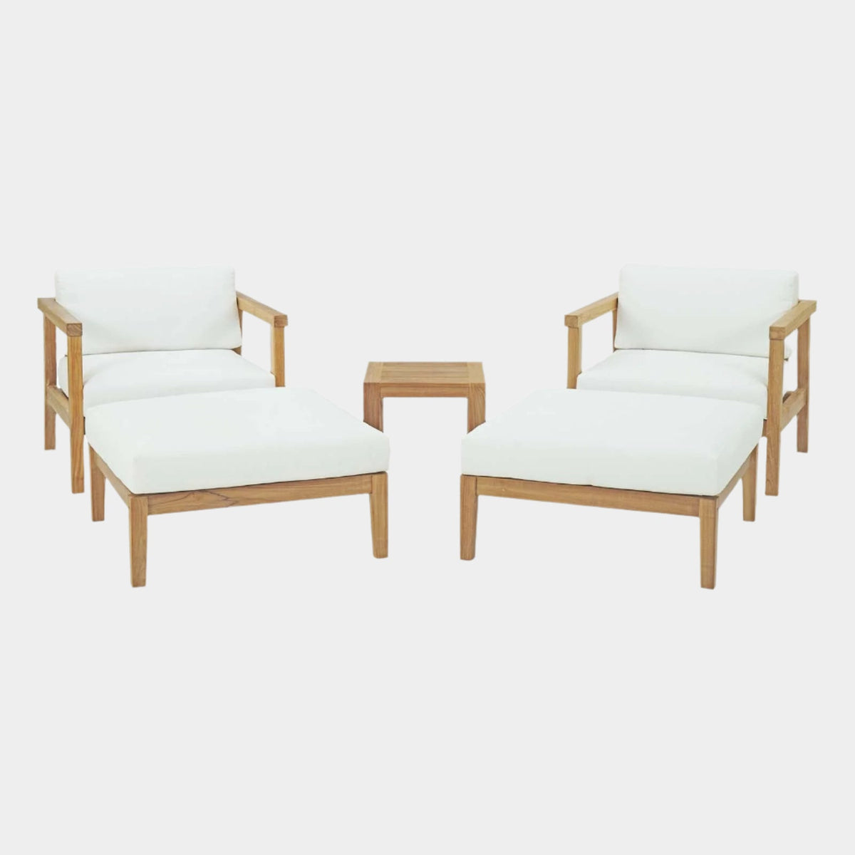 Bayport 5 Piece Outdoor Patio Teak Set in Natural White