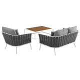Stance 3 Piece Outdoor Aluminum Sectional Sofa Set in White Gray
