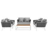 Stance 6 Piece Outdoor Aluminum Sectional Sofa Set in White Gray
