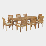 Marina 9 Piece Outdoor Patio Teak Dining Set in Natural White