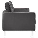 Loft Tufted Vegan Leather Sofa and Ottoman Set in Silver Gray