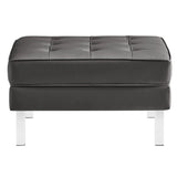 Loft Tufted Vegan Leather Sofa and Ottoman Set in Silver Gray