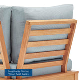 Freeport Karri Wood Sectional Sofa Outdoor Patio Corner Chair in Natural Light Blue