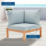Freeport Karri Wood Sectional Sofa Outdoor Patio Corner Chair in Natural Light Blue