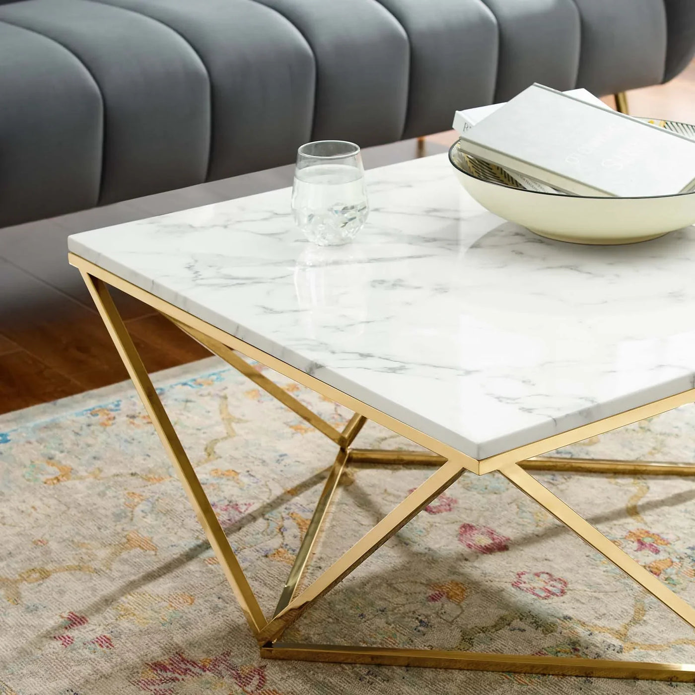 Justine Marble Gold Coffee Table (Faux Marble)