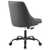 Distinct Tufted Swivel Vegan Leather Office Chair in Black Gray
