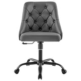 Distinct Tufted Swivel Vegan Leather Office Chair in Black Gray