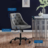 Distinct Tufted Swivel Vegan Leather Office Chair in Black Gray