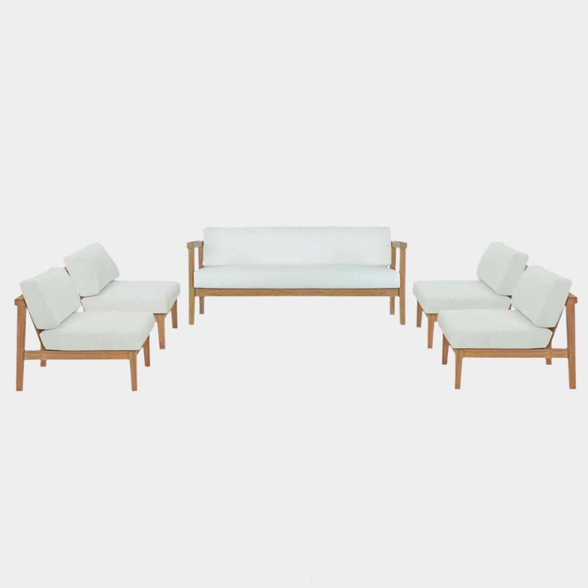 Bayport 5 Piece Outdoor Patio Teak Set in Natural White