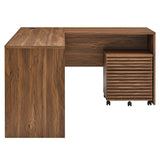 Render Wood Desk and File Cabinet Set in Walnut