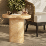Elowen Indoor - Outdoor Textured Faux Travertine Side Table