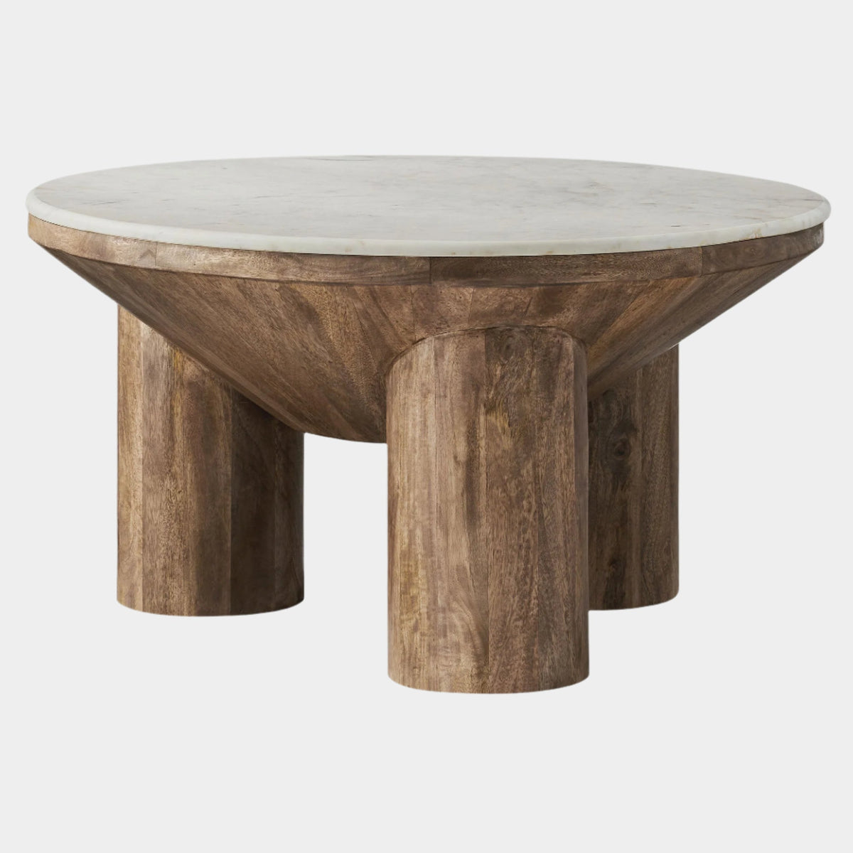 Ellison 33" Round Wood Coffee Table With Marble Top in Walnut
