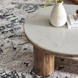 Ellison 33" Round Wood Coffee Table With Marble Top in Walnut