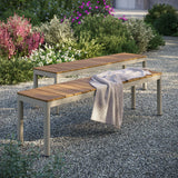 Finn Outdoor Patio Aluminum Bench with Faux Wood Top Set of 2 in Natural