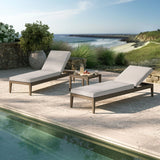 Northlake 3-Piece Outdoor Teak Wood Furniture Set with Chaise Lounges and Side Table