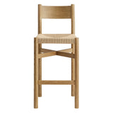 Alvia Oak Wood Bar Stools With Woven Seats Set of 2