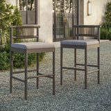 Eleni Outdoor Teak Wood Bar Stools Set of 2