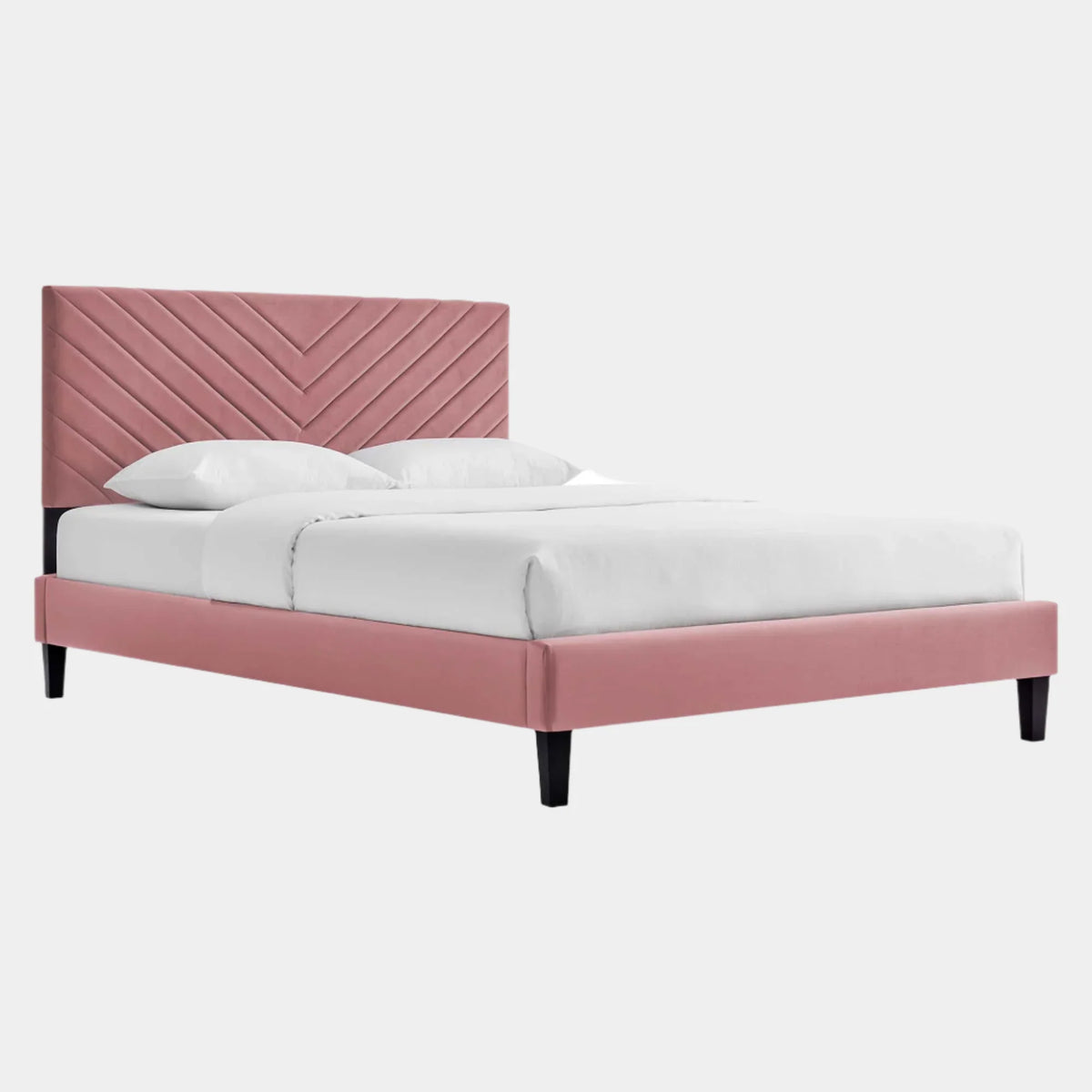 Roxanne Performance Velvet Platform Bed With Black Wood Legs