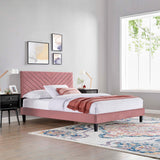 Roxanne Performance Velvet Platform Bed With Black Wood Legs