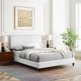 Peyton Performance Velvet Platform Bed With Wood and Gold Legs