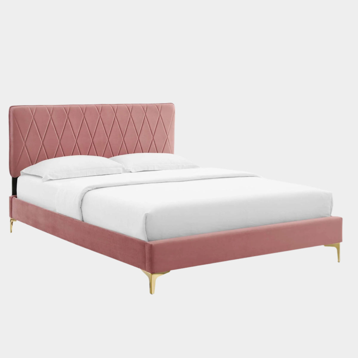 Phillipa Performance Velvet Platform Bed With Gold Metal Legs