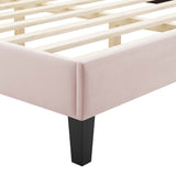 Amber Performance Velvet Platform Bed With Black Wood Legs