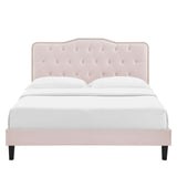 Amber Performance Velvet Platform Bed With Black Wood Legs