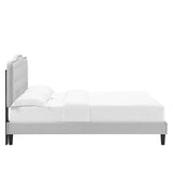 Amber Performance Velvet Platform Bed With Black Wood Legs
