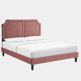 Novi Performance Velvet Bed With Black Wood Legs
