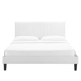 Peyton Performance Velvet Platform Bed With Black Wood Legs