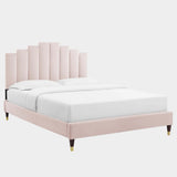 Elise Performance Velvet Platform Bed With Wood and Gold Legs