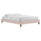Elise Performance Velvet Platform Bed With Wood and Gold Legs