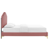 Elise Performance Velvet Platform Bed With Gold Metal Legs