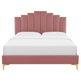 Elise Performance Velvet Platform Bed With Gold Metal Legs